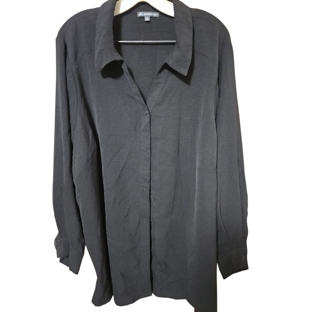 Adrianna Papell Womens 3X Black Long Sleeve Button Down Blouse   0660